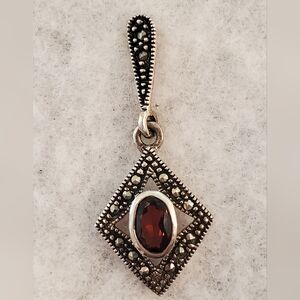 Vintage Sterling Silver & Garnet Marcasite Drop Earrings (January birthstone)